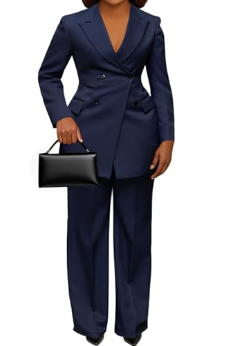 Tcremisa Blazer Sets for Women 2 Piece Pants Suit Dressy Double Breasted Blazer Pants Set Business Office Outfits2