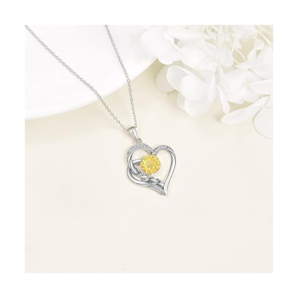 ZBA Natural Diamond Sunflower Heart Necklace for Women 18K Gold Plated Sterling Silver Sunflower Heart Pendant Necklace Jewelry Mothers Day Gifts for Mom(Color FG Clarity SI2SI3) - Image 7