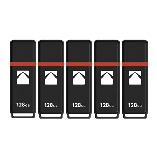 Kodak Classic K100 Cap and Body Series Universal Compatible USB2.0 128GB Flash Drive with Up to 15MB per Second Read Speed and Up to 5MB per Second Write Speed (5 Pack)