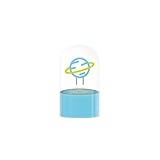 DESIGN SPAZIALE: Lampada con esclusivo design a cupola trasparente con motivo Saturno in stile neon blu e giallo