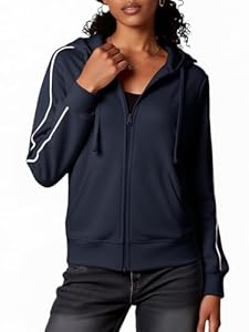Fisoew Sweatjacke Damen mit Kapuze Zipper Hoodie Sportjacke Kapuzenpullover Sweatshirt.Marineblau XL