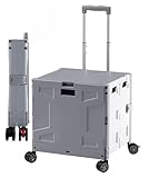 Einkaufswagen, zusammenklappbarer Handwagen mit Rädern, faltbarer Allzweckwagen, zusammenklappbare tragbare Rollkiste, Handwagen, Einkaufswagen, Radbox mit Deckel (Farbe: Gelb + Grau, Größe: 65 l) (