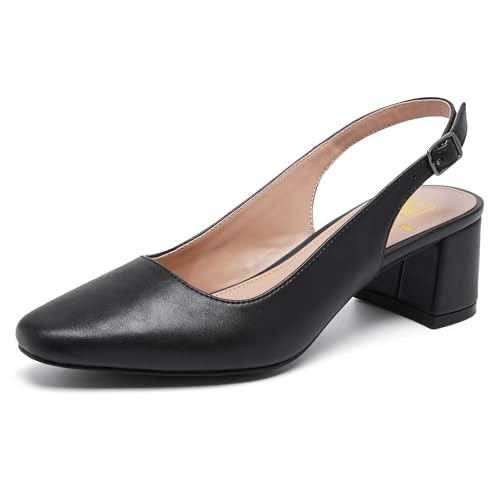 Image of Women's Low Chunky Slingback Heels Square Toe Block Dress Shoes Closed Toe Comfortable Wedding Office Work Pumps
