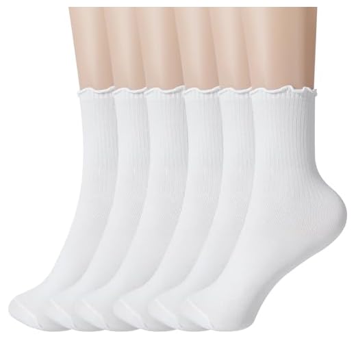 Utensilsto 6 Paar Rüschen Socken Damen 35-39 Weiße Socken mit Rüschen Baumwolle Atmungsaktive Rüschensocken Crew Söckchen für Freizeit,Sport,Hochzeit