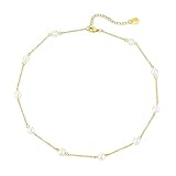 DDaffodil Pearl Choker Necklace Strands,14K Gold Plated Dainty Beaded Choker Necklace for Women Girl