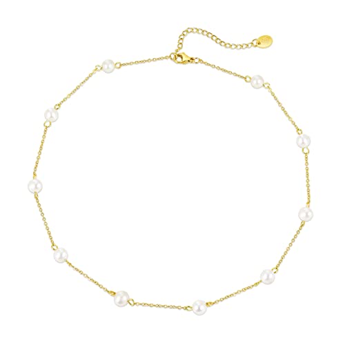Ddaffodil Pearl Choker Necklace Strands,14K Gold Plated Dainty Beaded Choker Necklace For Women Girls, Natural Freshwater Pearl Necklace Fashion Jewelry Gift (Dainty Pearl Necklace), 18'' #TOP2