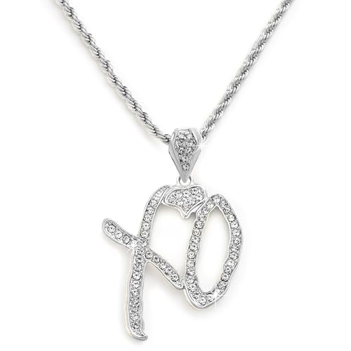17VKL New 2026 Unise High Hip Hop XO Letter Pendant Necklace for Women Men, Iced Out Letter Jewelry Lovers Pendant Fashion Trendy Accessories Creative Gift (Silver)