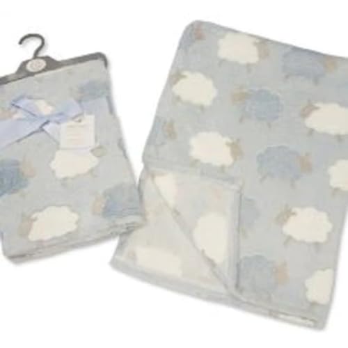 Baby Boys Blue White and Grey Sheep Animals Wrap Blanket 75cm x 100cm Approx
