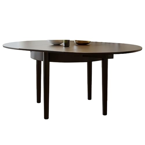 JIAOCKJIAO Extendable Dining Room Table, 96 cm - 140 cm Dining Table, Kitchen Table for 2/4/6 People, Black Kitchen Expanding Table, Circle Expands to Oval, for Kitchen Dining Room
