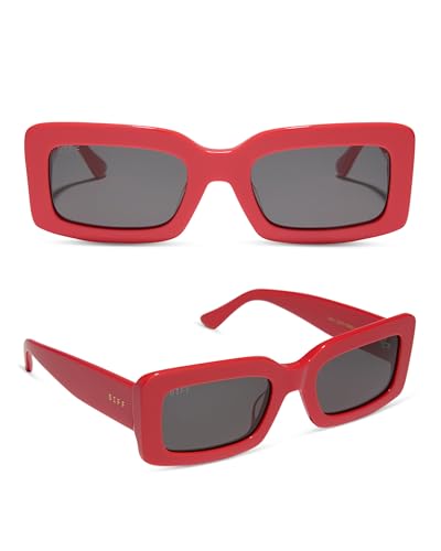 DIFF Indy Designer Rectangular Sunglasses for Women UV400, Sunset + Grey