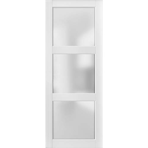 Frosted Lite Glass Door Panel Slab 28 X 84 | Lucia 2552 Matte White | Use As Barn Pocket Sliding Closet | Solid Wood Core Interior Door #TOP11