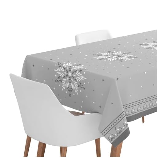 Horeca Collection 1 Unidad - Rollo Mantel de Navidad de 120 x 500 cm Color Plata y Estampado de Copo de Nieve. Rollo Papel Navidad, Mesa Navidad, Decoración Navidad, Mesa Decoración Navidad.