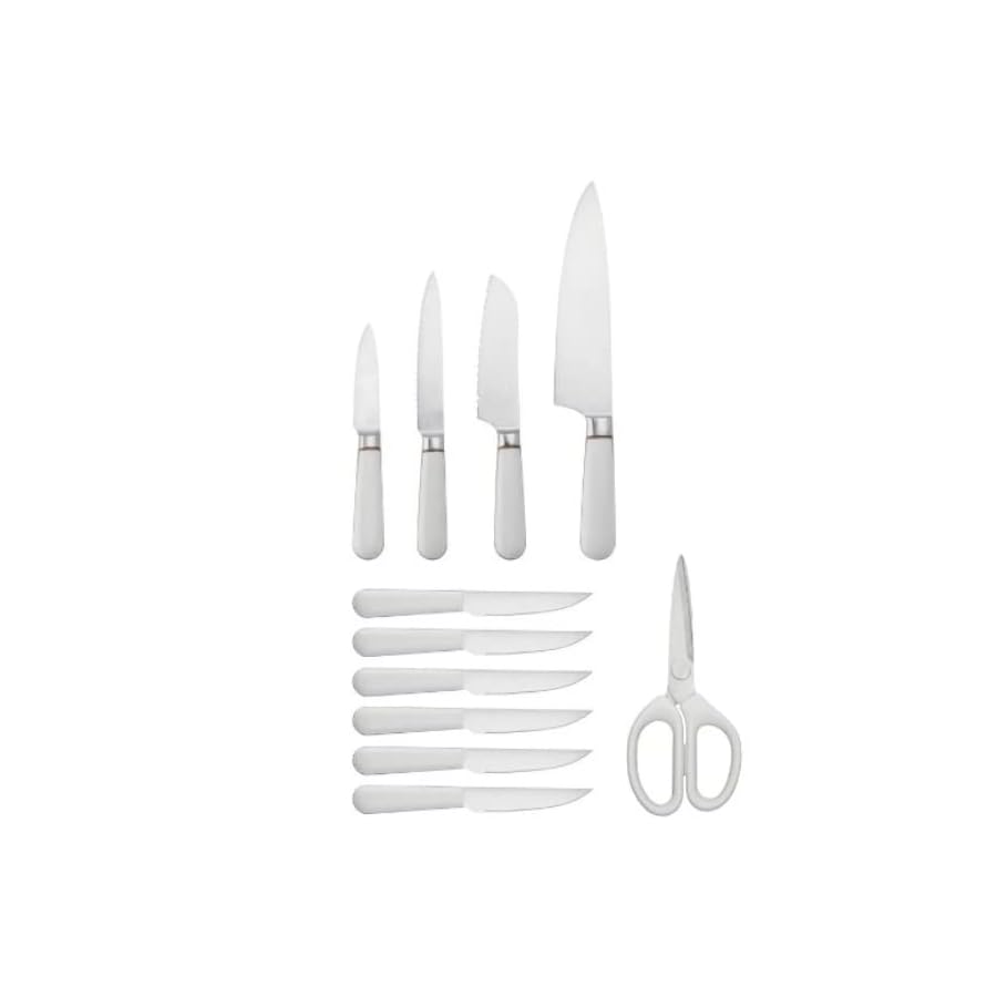 12-Piece-Classic-Forged-Kitchen-Knife-Set-with-Wood-Storage-Block-Durable-100-stainless-steel-comfortable-grip-White 12-Piece Classic Forged Kitchen Knife Set with Wood Storage Block, Durable 100% stainless steel, comfortable grip | White