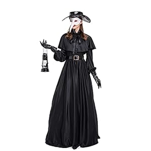 Feynman Disfraz medieval steampunk de médico de la peste negra para mujer, disfraz de médico para Halloween con juego de accesorios, color negro, talla M