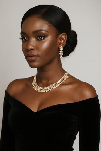 Touchstone indian wedding jewelry set gold traditional necklaces for women statement sets hollywood glamour necklace costume artificial golden style stone crystal women's rhinestone bridal3