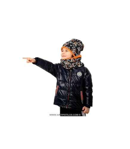 Sombrero para niños negro y bufanda de algodón con costuras reforzadas 4
