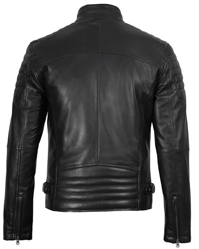 Image of fjackets Cafe Racer Mens Leather Jacket - 100% Real Lambskin Leather Jacket Men Moto Style Outerwear