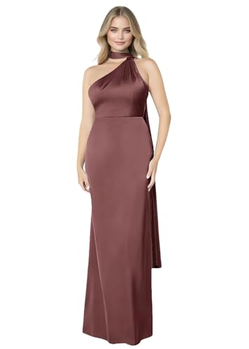One Shoulder Satin Bridesmaid Dresses for Wedding with Scarf Mermaid Prom Dress Long Bodycon Formal Evening Gowns