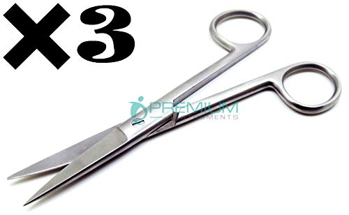 3 Pcs Superior Instruments Medical Left Handed Scissors Straight 5.5