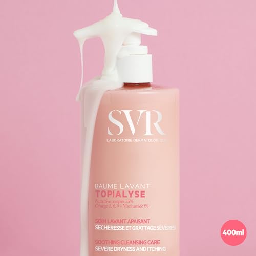 SVR TOPIALYSE Soothing Creamy Cleansing Face & Body Wash, Niacinamide, Omega 3.6.9-24hr Nourishing Protective Bath/Shower Balm for Severely Dry, Itchy, Eczema-Prone Sensitive Skin, 400ml