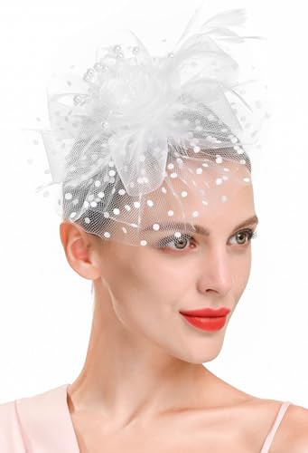 Zivyes Fascinators Hats for Women Tea Party Hat Derby Hat Wedding Headpiece Feather Mesh Hair Clip