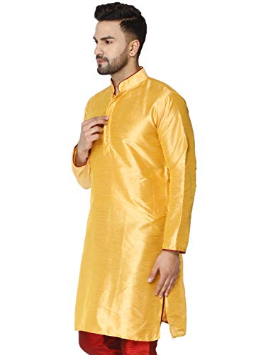 Image of Men's Art Silk Woven Design Long Kurta Mandarin Collar Straight Shirt