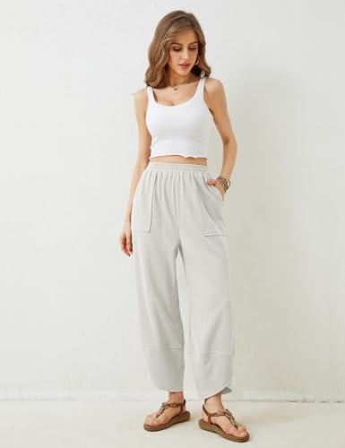 Image of Xiaoxuemeng Womens Baggy Wide Leg Pants Casual Elastic Waisted Palazzo Harem Pants with Pockets