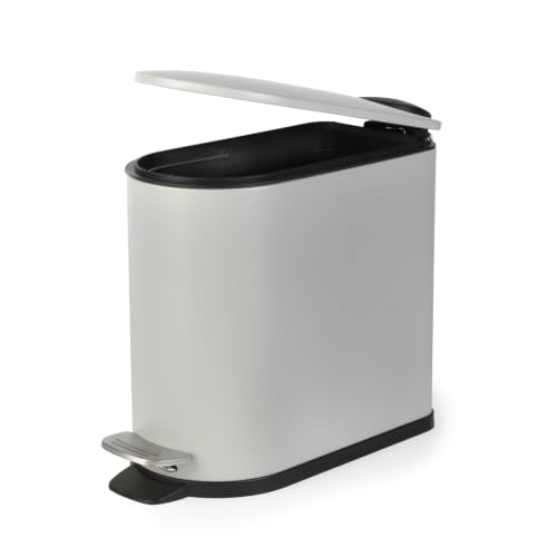 Beldray Poubelle de salle de bain à pédale - 5 litres - Petit bac de toilette - Couvercle à fermeture amortie - Poubelle sanitaire en forme de D pour chambre à coucher, bureau, cuisine, finition