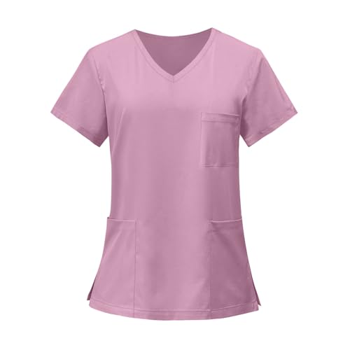 Medizinische Berufsbekleidung Frauen Scrub Tops Unterschrift V-Ausschnitt Blouse Mit Mehreren Aufgesetzten Taschen Medical Solid Uniformen Shirt