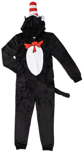MJC Dr Seuss The Cat in the Hat Fleece Zip Up Jumpsuit Kids Youth Halloween Costume Cosplay Officially Licensed (14/16)