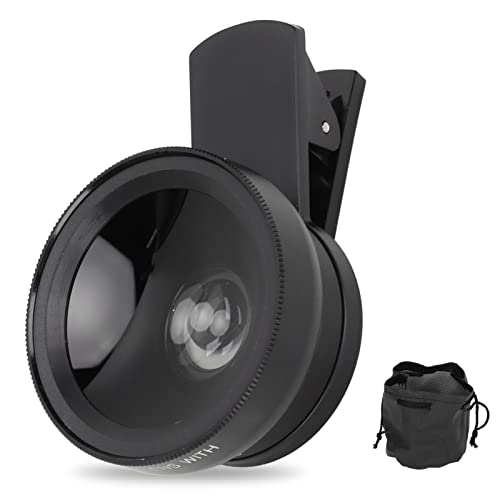 Phone Camera Lens, 2 in 1 Phone Lens Kit, 0.45X Ultra Wide Angle and 12.5X Macro Lens, with Travel Case, HD Professional Universal Clip Lens Kit for Most Smartphones, Tablets(Black)