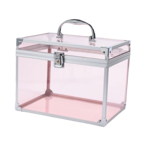 perfk Estuche de maquillaje acrílico, organizador de artículos de tocador, caja transparente con forma de corona, multifuncional, para regalo de boda o, Rosa Claro