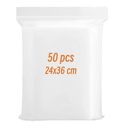 Resealable Plastic Bags,Large Grip Seal Bags Clear Sealed Storage Zip Bag,Plastic Bag Sealable for Kitchen Storage,Clothing,DIY,Candies,Nuts,Office Stationery (24 x 36cm -50pcs)