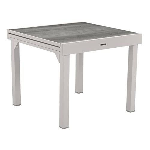 Hespéride - Mesa de jardín Extensible Piazza Gris Humo y Blanco - 8 Asientos
