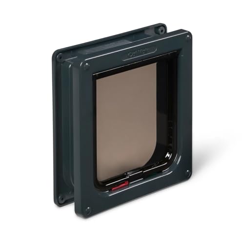 Cat Mate 4-Way-Locking Cat Flap with Door Liner to 2\" (235) - Secure Lockable Door for Small to Medium Sized Cats, for UPVC, Wood and Wall, Grey