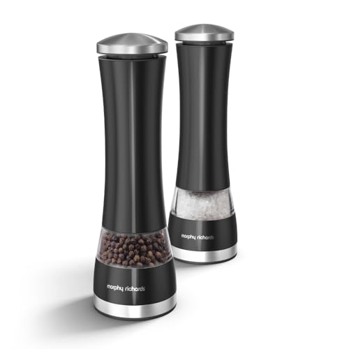 Morphy Richards 974220 Accents Electronic Salt and Pepper Mill Set, Stainless Steel, Black, Standard