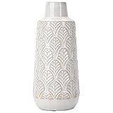 LiteViso 10 Inch White Ceramic Vase for Flowers, Boho Flower Vase for Home Decor, Beige Off-White Fa