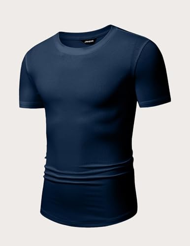 Image of JMIERR Mens Short Sleeve T Shirt Summer Muscle Slim Fitted Crewneck Longline Tees Shirts for Gym Workout
