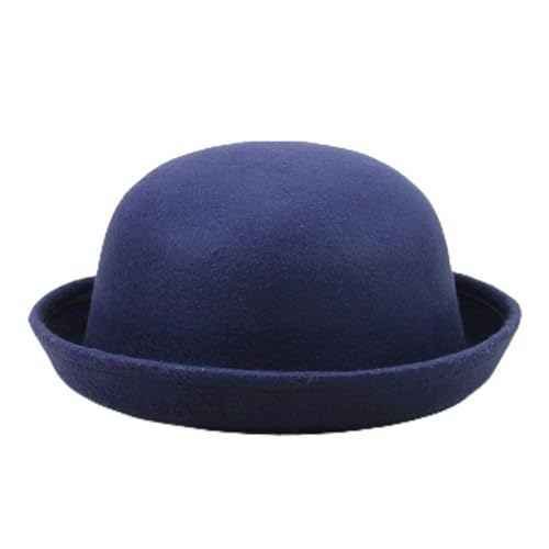 Generic - 2025 - Chapeau Panama élégant pour adultes à bord roulé classique, chapeau melon en laine ronde, casquette de style seau, grand, bleu marine, Taille unique