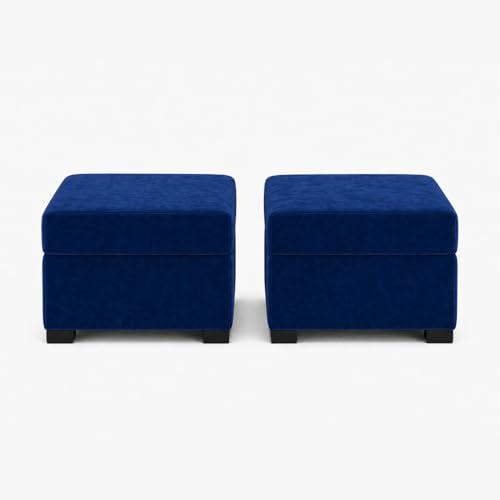 Image of FURNY Revona 5 Seater L Shape Sofa Set with 2 Movable Ottoman | Flexible Left or Right Layout | Plush Velvet Fabric (Dark Blue) | Perfect for Living Room, Guest Room & Office
