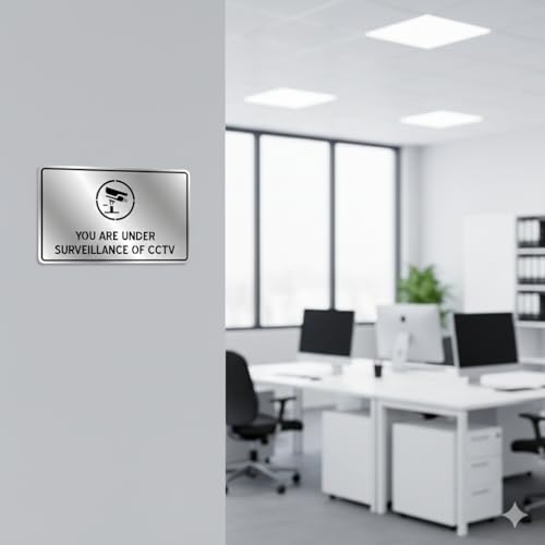 Image of Premium Brushed Silver Under Surveillance Of CCTV Acrylic Sign Board Self adhesive Sign 5.5 inch by 9 inch, Mall Business Stores Cafe Shop corporate Hospital Hotel School Office