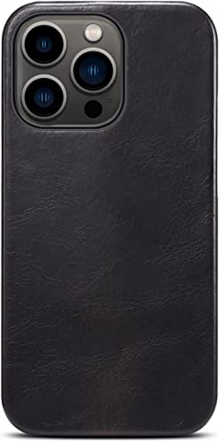 Funda de cuero para iPhone 14 Pro GUMMMY fina de piel de vaca vintage negra