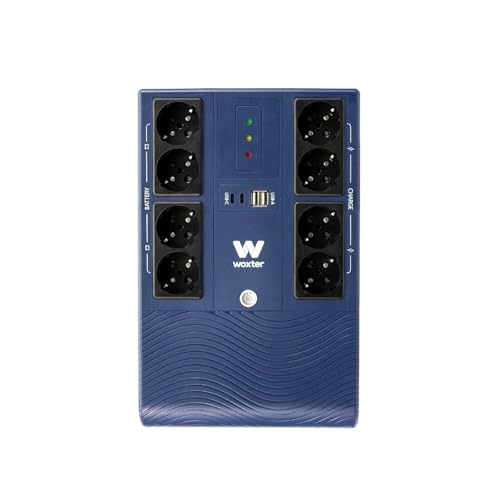 Woxter Multibase UPS 1200VA/720W - Sistema de Alimentación Ininterrumpida, 8 Tomas Schuko, 4 Puertos USB, Azul