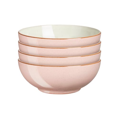 Denby - Heritage Piazza Cereal Bowls Set of 4-17cm Diameter, 820ml Capacity - Dishwasher & Microwave Safe, Oven Proof Dishes for Soup - Contemporary Blush Tone - Chip Resistant for Everyday Use