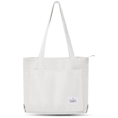 ELAKIRI Cord Tasche Damen mit Reißverschluss,Große Shopper Bag,Umhängetasche Cord,Cord Tasche,Tote Bag Damen für Shopper Arbeit Büro Reisen Einkaufen Schule und Alltag