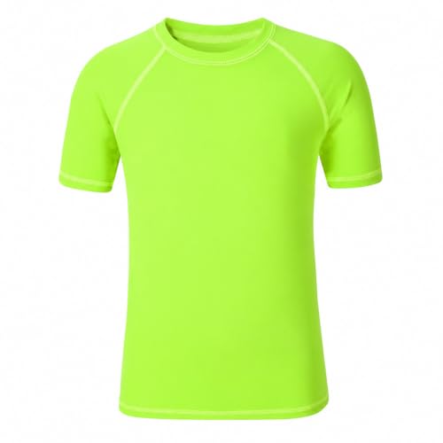 Image of 5-14Y Boys Girls Rash Guard UPF 50+ Short Sleeve Kids Neon Swim Shirts