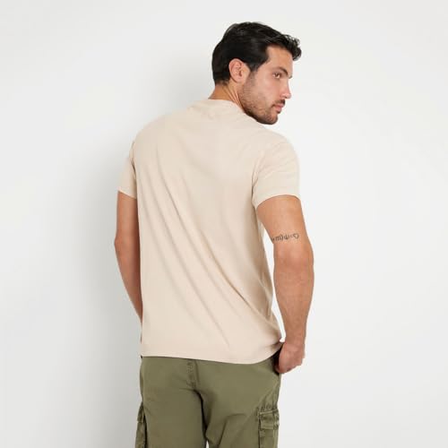 Image of GUESS Beige Pure Cotton Printed Round Neck T-Shirt