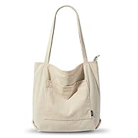 【VERSATILE USE】 Kalidi corduroy tote bag is upgraded with water-resistant technology, which protects the bag from getting wet for a short time even during the rain.It's ideal for leisure, work, school and travel. 【ROOMY】Size:17inch(L) x 4inch(W) x 15...