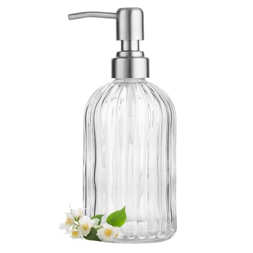zuxzmj Clear Glass Soap Dispenser with 304 Rustproof Stainless Steel Pump 18oz for Kitchen and Bathroom Hand Soap Dispenser Bottle