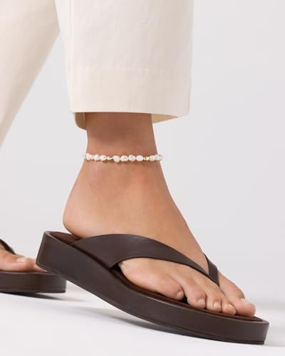 Image of PAVOI 14K Gold Plated Anklet for Women - Trendy Link Chain Ankle Bracelet Summer Jewelry - Boho Dainty Anklets with Cubic Zirconia, Beaded, Evil Eye, Star, Station, Pearls Adjustable Gold Jewelry